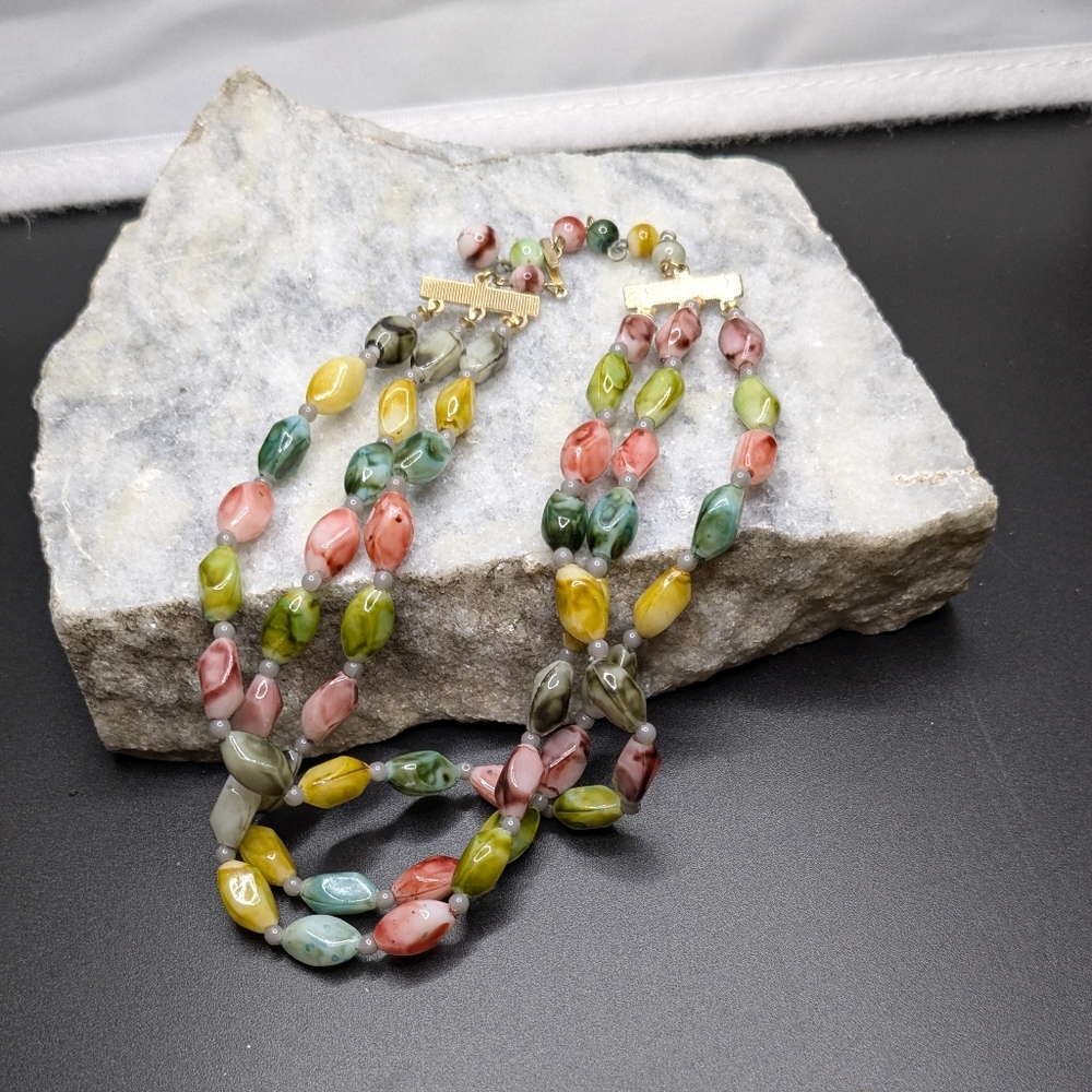 Vintage Beaded Necklace made in Hong Kong Choker Multi Colored